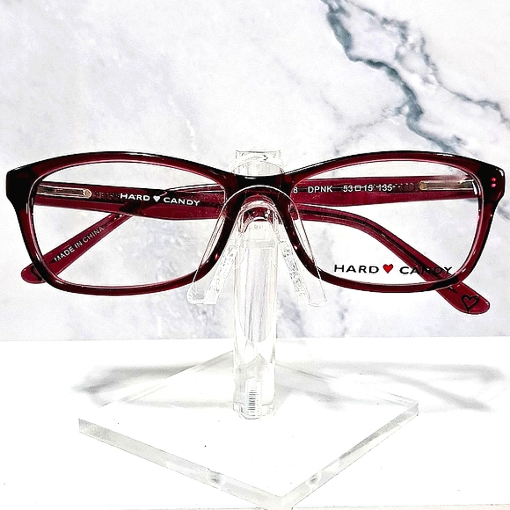 NEW Hard Candy Women Eyeglass Frame Full Rim, shiny dark pink, modern 53-15-135